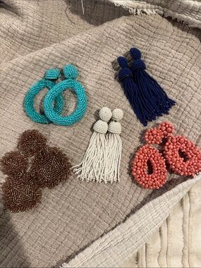 Beaded Tassel Drop Earrings - White
